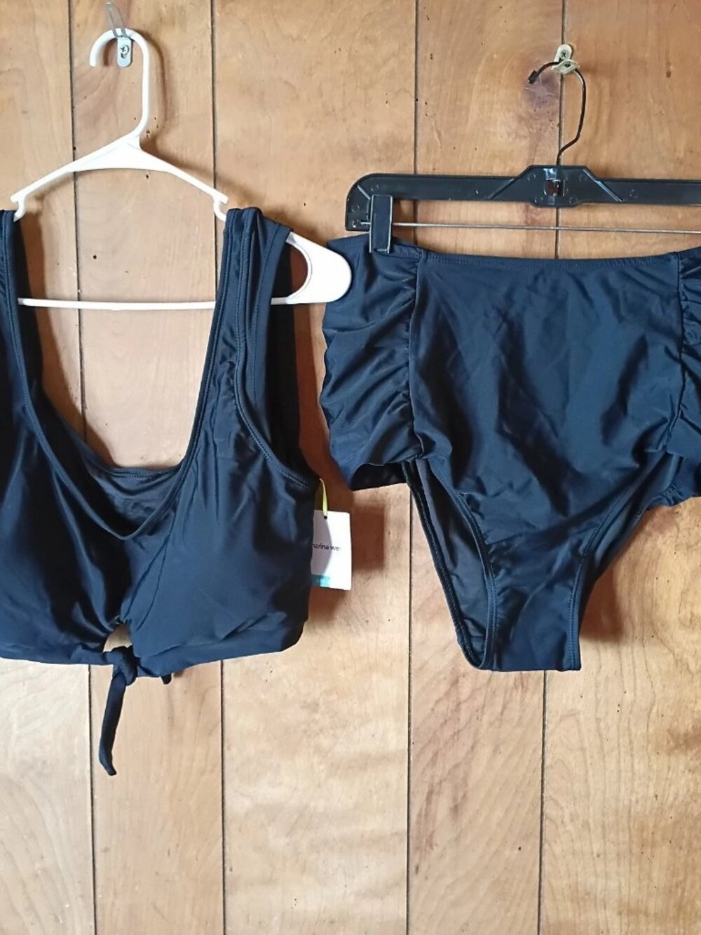 Marina West Black 2 Piece Swimsuit XXL UPF 50+ Ruched High Waist NWT